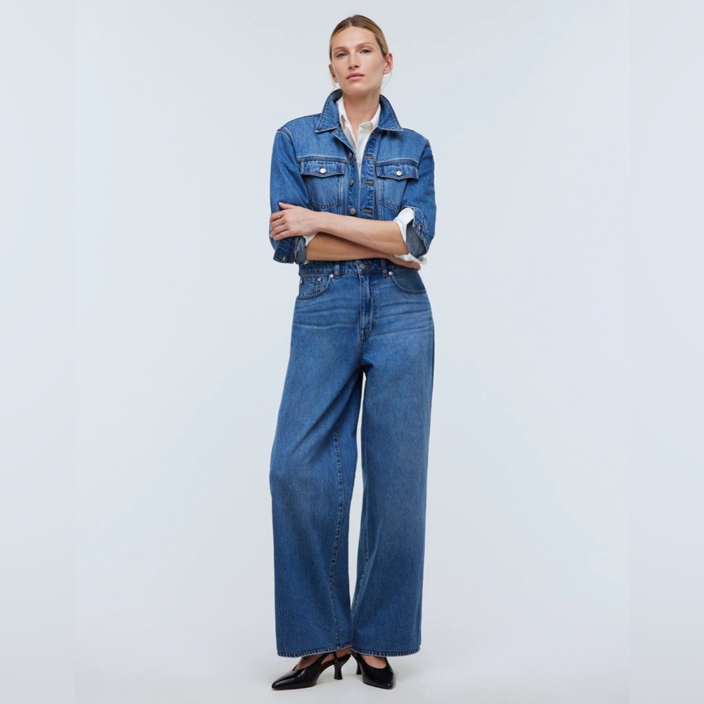 Madewell Denim Wide-Leg Coverall Jumpsuit in Byrne Wash Size 4 NWT